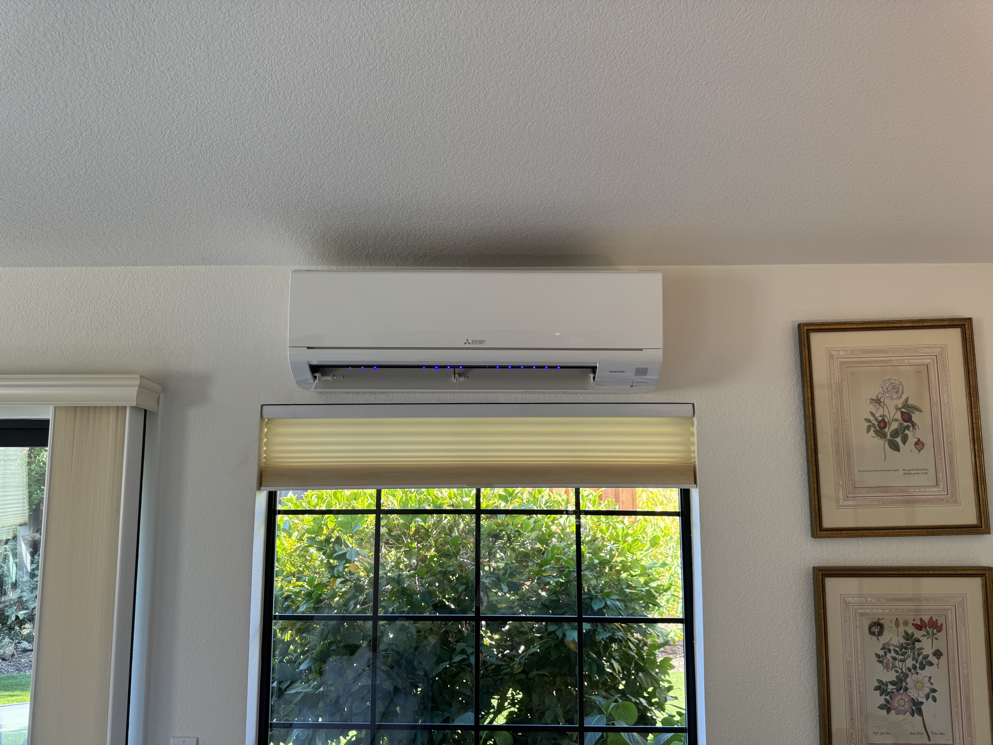 Mitsubishi ductless mini-split installed in a Folsom living room